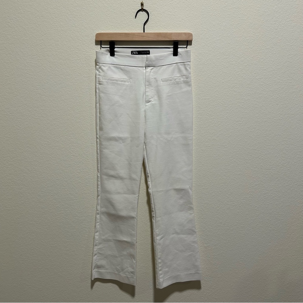 Zara Women's White Straight leg flared trouser